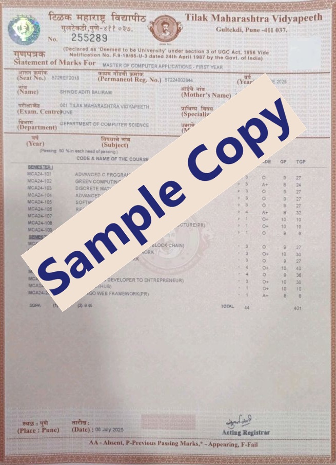 TMV Marksheet Sample