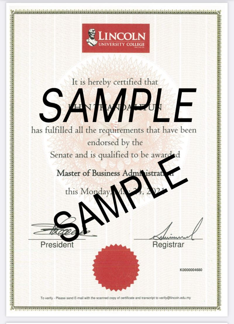 Lincoln University College Malaysia Degree Sample